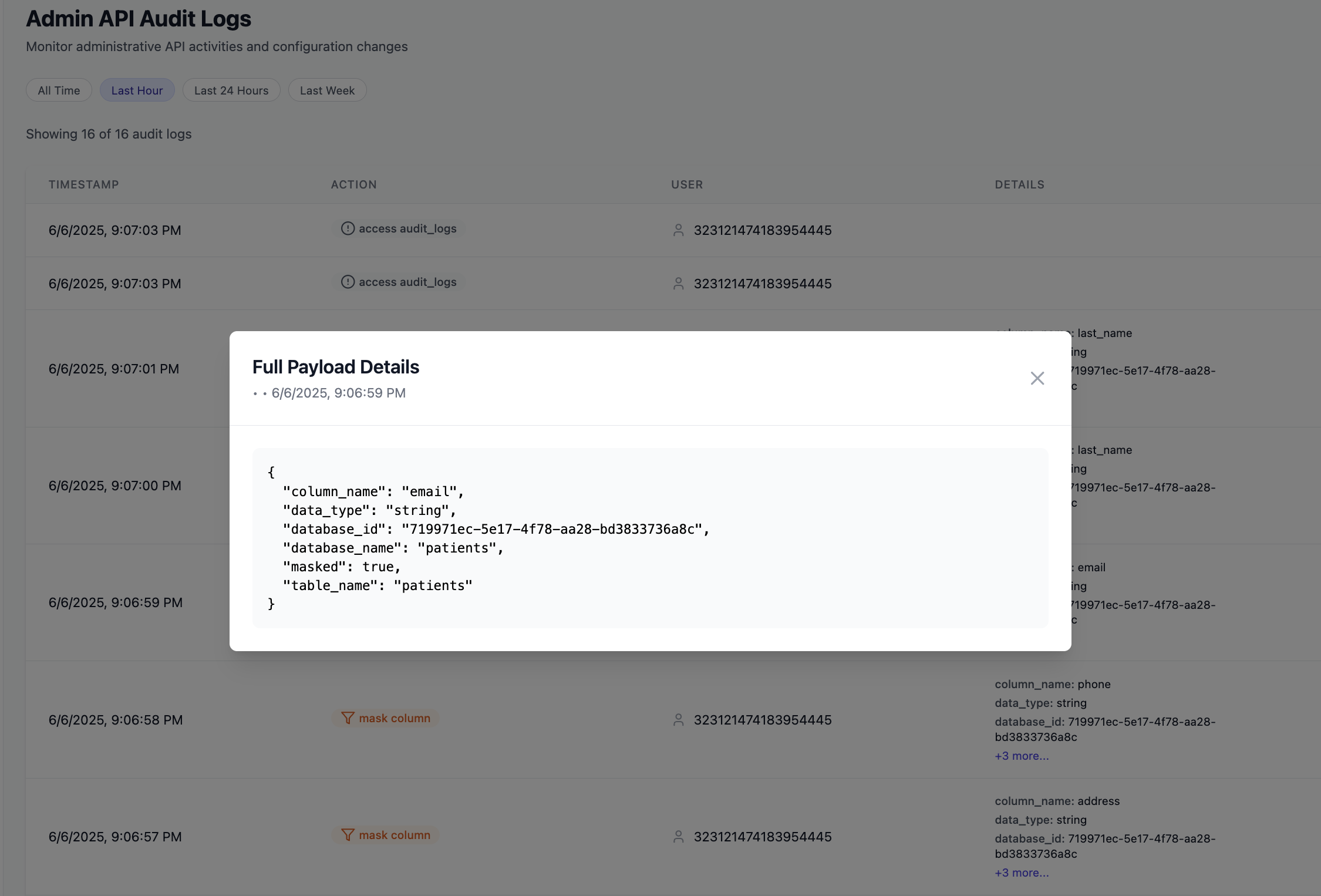 Masquer admin audit logs
